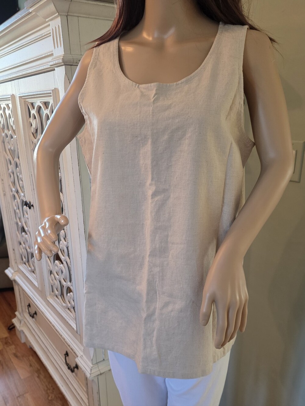 New York Laundry Linen Neutral Beige Breatheable Tunic Top Size L NWT